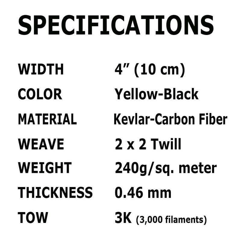 KARBXON (1 ft -25 ft Rolls) - 4 in - Carbon Fiber Fabric - Yellow - 3K - 240g/meter - Twill Weave - Advanced Fiber Cloth Fabric - Rolled 4” Wide Hemmed Fabric for Repair, Drones, RC & DIY Projects - Image 2